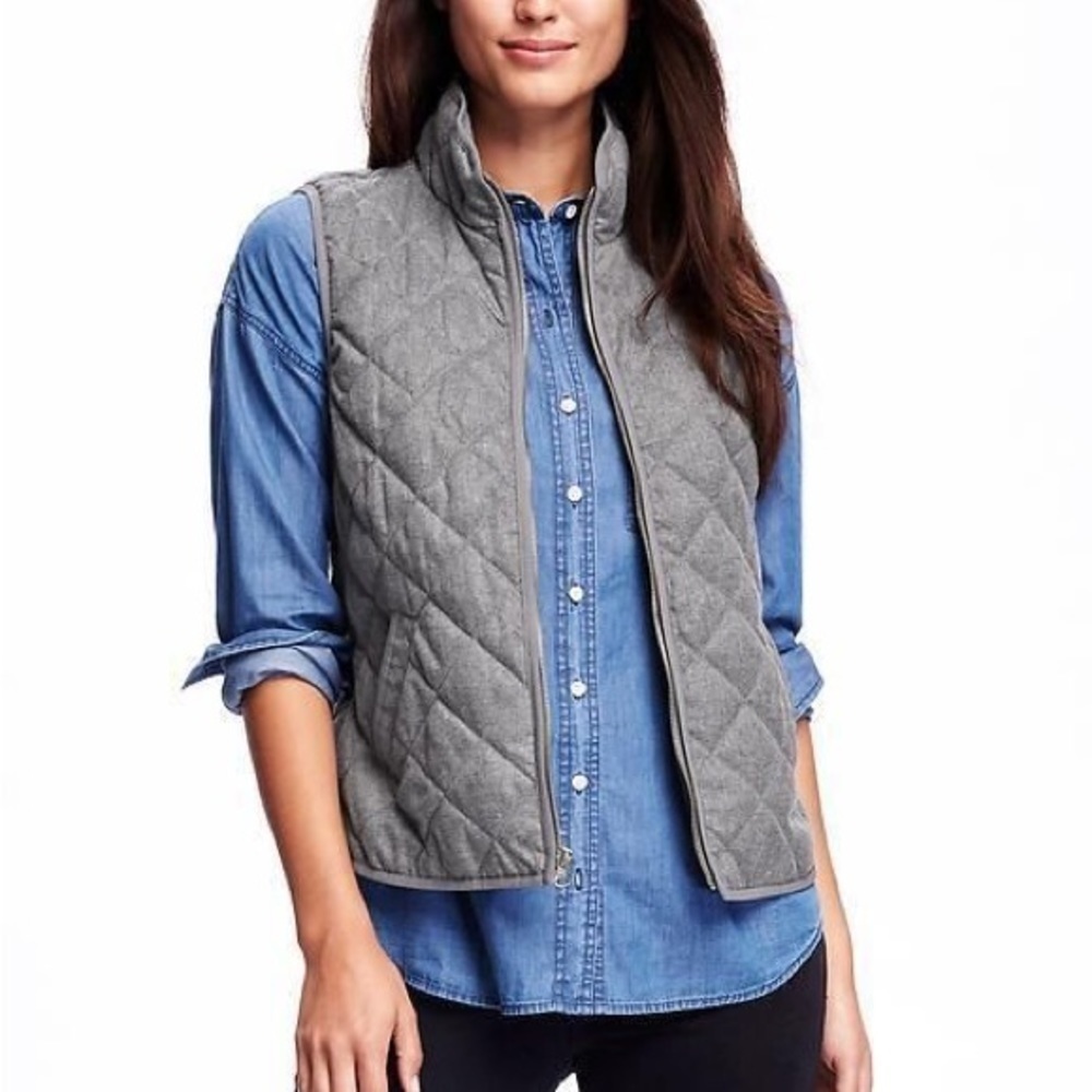 J. Crew Gray Textured Puffy Puffer Quilted Vest Small S